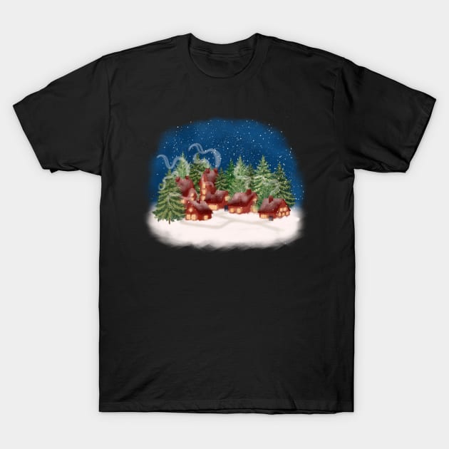 Christmas Village Illustration T-Shirt by gusstvaraonica